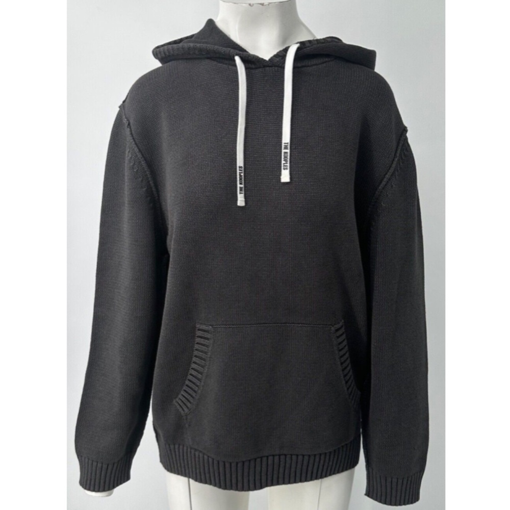 The Kooples black wash out cotton wool long sleeve hoodie sweater NWT sz 3/L